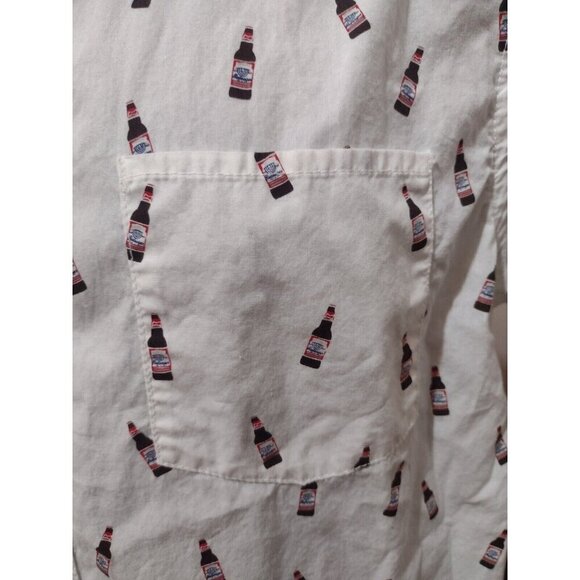 Budweiser NWT Shirt Men’s Short Sleeve White Beer Print Button Up Size Medium M - Picture 4 of 11